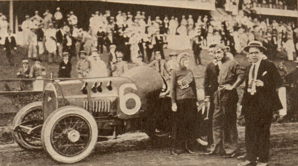 Albino and Elvira Garlasco beside Cadillac No. 6 at Oriental Park